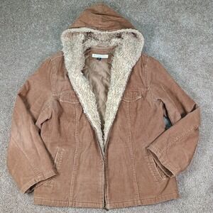 Y2K Vibe Maurices Fall Warm Tan Corduroy Jacket Fur Lined Hood Size 1x